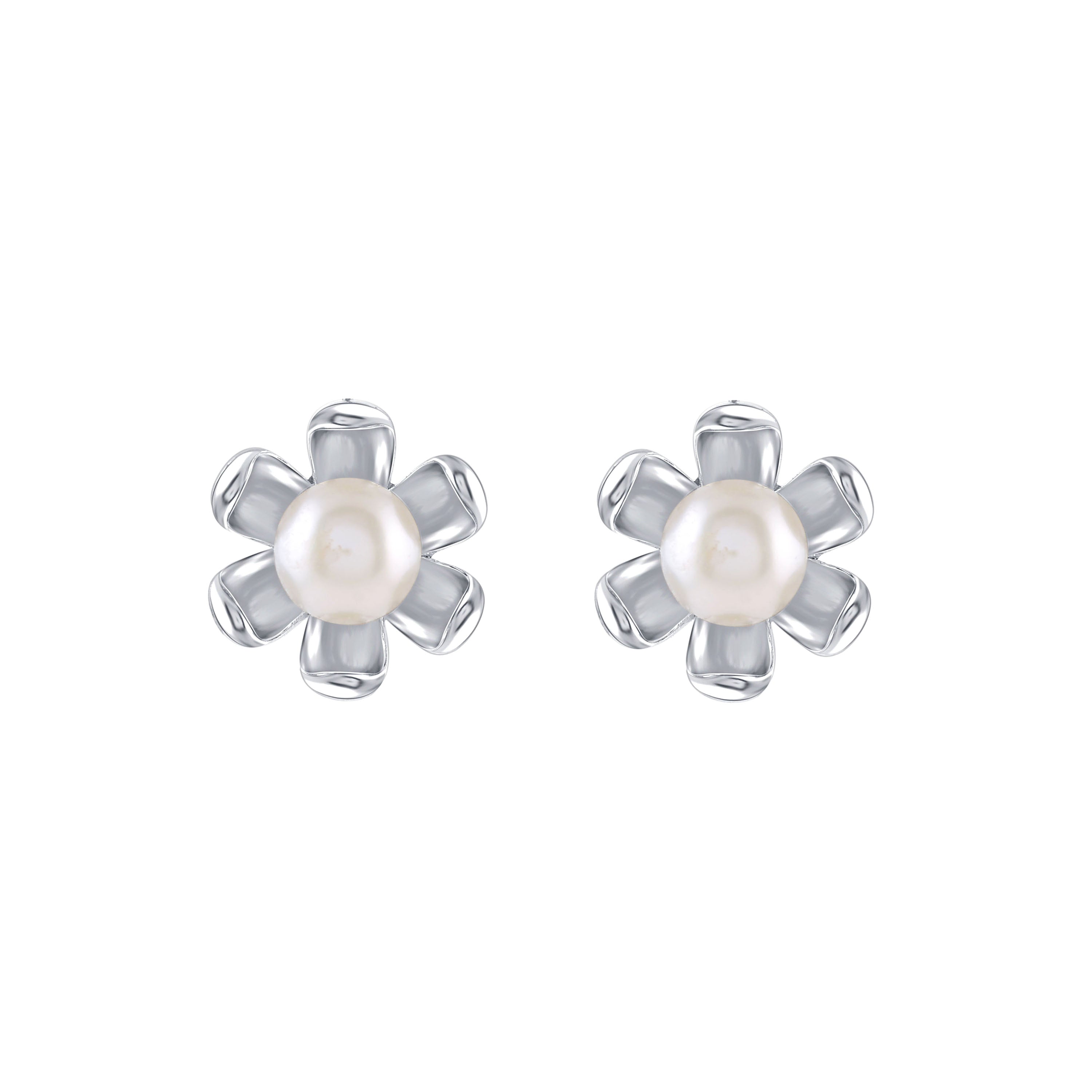 Stunning Silver Floral Pearls Studs Earrings - Krishna Jewellers Pearls and Gems